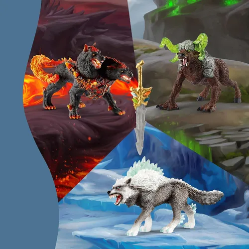 Miniatura 11 de Schleich Eldrador Creatures - Juego de 5 criaturas de fantasía - Lobo de hielo, sabueso de lava, bestia de roca y espada - Figuras de monstruos