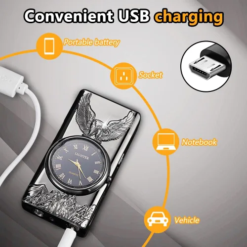 Miniatura 4 de Encendedor de Reloj, Encendedor Eléctrico, Encendedor de Arco Dual de Plasma, Encendedor USB Recargable con Pantalla de Batería, Encendedor Fresco
