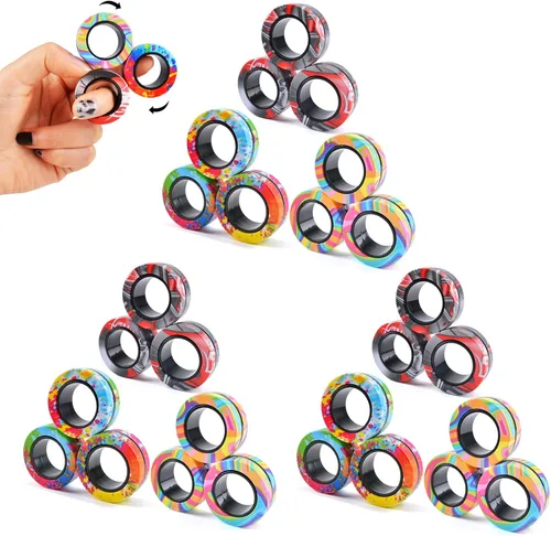 Miniatura 13 de Cevioce Juego de 3 anillos magnéticos para ansiedad, juguetes magnéticos para personas con TDAH y ansiedad, anillos giratorios para aliviar