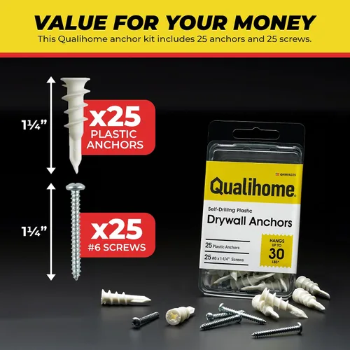 Miniatura 6 de Qualihome Kit de anclajes de yeso autoperforantes pequeños N.6 de plástico con tornillos