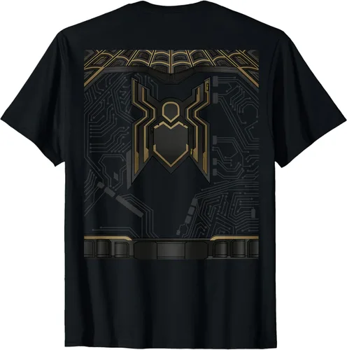 Miniatura 2 de Marvel Spider-Man No Way Home - Camiseta de traje de oro negro con parte delantera y trasera, Negro, S