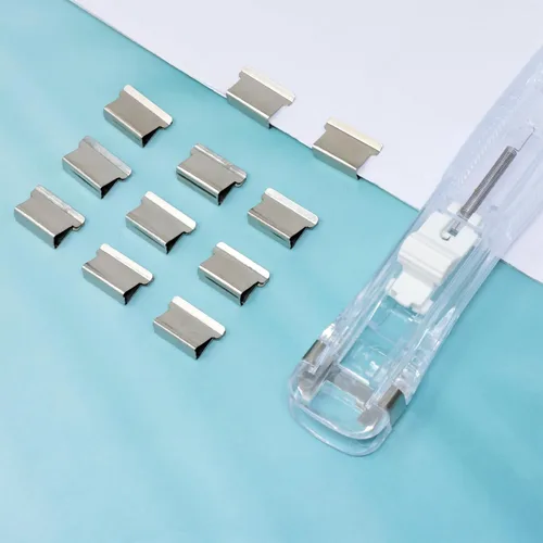 Miniatura 6 de yueton 1 clip transparente con 100 clips de metal sin perforación, clip de repuesto, clip de repuesto reutilizable, clip de empuje para oficina