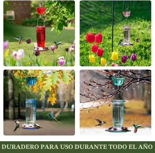 Miniatura 8 de Kingsyard Comedero de vidrio para colibríes para exteriores, comedero para pájaros silvestres con 6 puertos de alimentación para colgar para patio