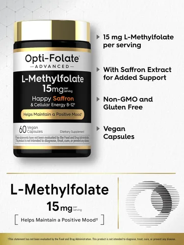 Miniatura 4 de Carlyle L Metilfolato de 15 mg 60 cápsulas con metilo B12 y azafrán Vegano, sin OMG, suplemento sin gluten por Opti-Folate