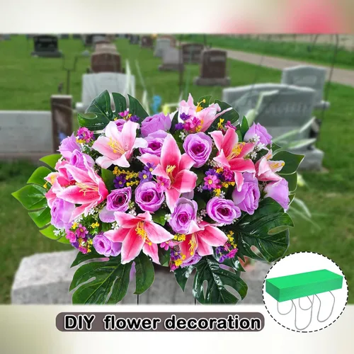 Miniatura 6 de GRPFS Paquete de 3 sillas de cementerio para lápidas galvanizadas de 12 pulgadas con bloques de espuma de flores, lápidas de cementerio para tumbas