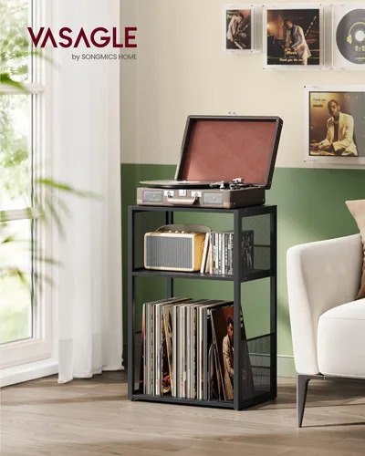 Miniatura 2 de VASAGLE Soporte para tocadiscos, mesa auxiliar de 3 niveles, almacenamiento de discos de vinilo hasta 100 álbumes, mesa auxiliar para sala de estar