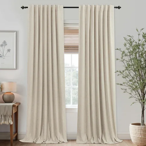 Miniatura 10 de KOUFALL - Cortinas de medio estilo francés de lino para ventana, juego de 2 cortinas cortas de 40 pulgadas de longitud, para privacidad, cortinas