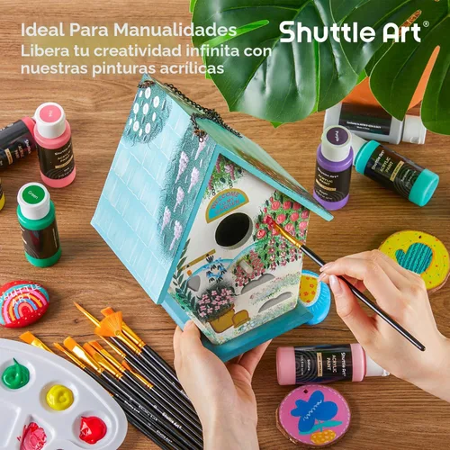 Miniatura 7 de Pintura acrílica de 80 colores Shuttle Art, juego de pintura acrílica con 12 pinceles de pintura, botellas de 2 oz/60 ml, pinturas premium Regular