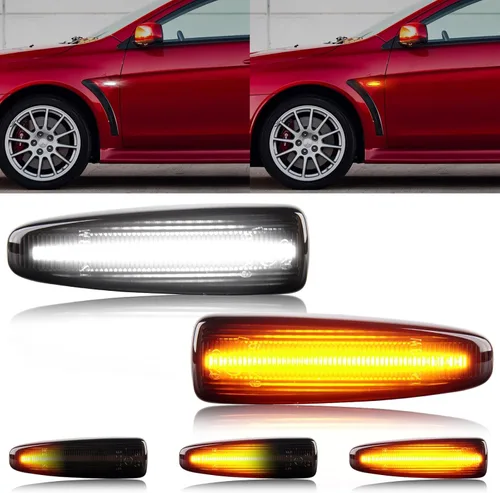 Miniatura 7 de Gempro Luces de Señal de Giro y Marca Lateral Secuencial de LED Blanco para Mitsubishi Lancer EVO X Mirage G4 Outlander Sport Lente Ahumado, 2 Piezas