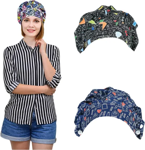 Miniatura 3 de DREYOLIFE Juego de 3 gorros estilo bouffant de algodón, con banda para el sudor