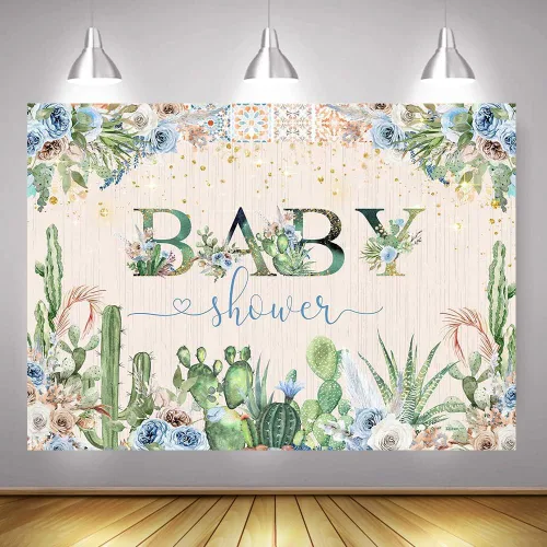 Miniatura 4 de Mocsicka Telón de fondo bohemio para fiesta de baby shower de cactus, baby shower, decoración de fiesta de tacos mexicanos, fondo de bebé, pancarta