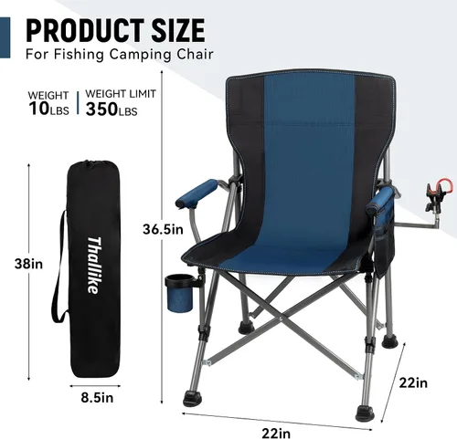 Miniatura 2 de Silla de pesca con soporte de caña ajustable de 360° mejorado, sillas plegables de pesca en hielo para adultos, silla de camping portátil