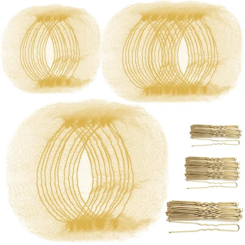 Miniatura 10 de Teenitor Juego de accesorios para el cabello, incluye 40 redes invisibles para recital de ballet y 80 pines para hacer moños, marrón, 3 tamaños