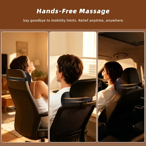 Miniatura 5 de Zenopax Shiatsu Masajeador de cuello y espalda con calor, almohada eléctrica recargable inalámbrica para aliviar el dolor muscular, amasamiento