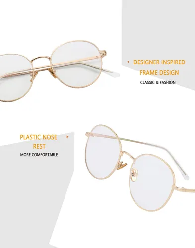 Miniatura 2 de Kursan - Gafas con filtro de luz azul para mujeres y hombres, elegantes, con armazón redonda de metal, lentes transparentes