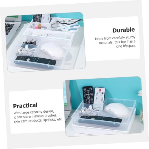 Miniatura 4 de Tofficu Caja de almacenamiento de 2 compartimentos para cubiertos, organizador de pinceles de tocador, organizador de escritorio y accesorios