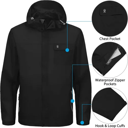 Miniatura 5 de Little Donkey Andy Chaqueta impermeable para hombre, ligera, cortavientos con capucha para golf, senderismo, UPF 30