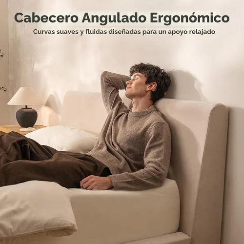Miniatura 5 de RECCI AirFrame - Base de cama tamaño King con cabecera ergonómica acolchada de espuma en ángulo, marco de cama de plataforma de diseño minimalista