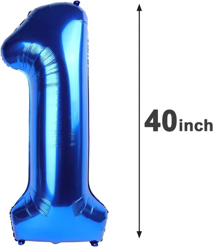 Miniatura 2 de Globo gigante azul marino número 1 de 40 pulgadas, globos de número de Mylar de lámina para niño y niña, globo número uno para el primer cumpleaños