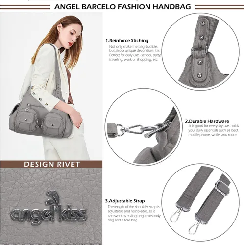 Miniatura 4 de Angel Kiss Bolsos de mano para mujer, bolso grande de piel sintética suave, con múltiples bolsillos, bolso de hombro con asa superior