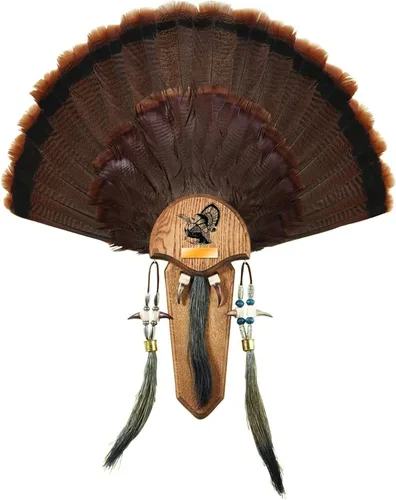 Miniatura 2 de Hunters Specialties Placa de montaje de trofeo H.S. Strut de tres barbas fácil de montar con acabado de roble natural, color marrón y Skull Hooker