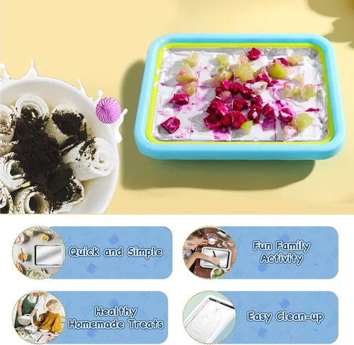 Miniatura 3 de Mini Máquina de Helado Enrollado, Bandeja de Rollos de Yogur Congelado, Máquina de Helado en Plato Frío Instantáneo, Batidos Caseros DIY, Ideal