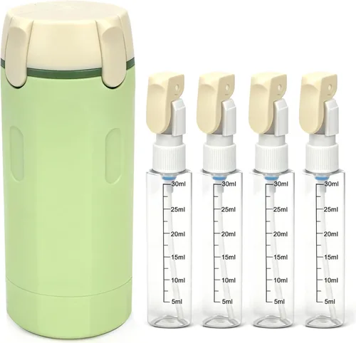 Dispensador de viaje 4 en 1, paquete de 4 botellas de viaje de 1.0 fl oz para artículos de tocador, recargable, a prueba de fugas y portátil,