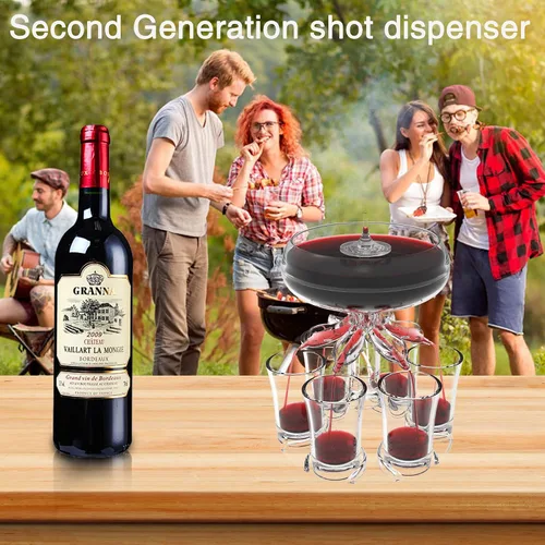 Miniatura 3 de ALEVMOOM Dispensador y soporte para 6 vasos de chupito, dispensadores para llenar líquidos, dispensador de licor acrílico sin contacto para bebidas