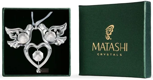 Matashi Adorno colgante de palomas de amor con tachuelas de cristal cromado con corazón, símbolo romántico de amor, perfecto para Navidad, día de