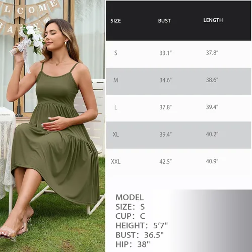 Miniatura 42 de GINKANA Vestido de maternidad sin mangas para mujer, con tirantes ajustables, vestido casual de verano para uso diario o baby shower