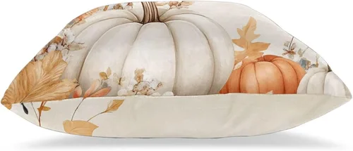 Miniatura 2 de Juego de 2 fundas de almohada cuadradas de Acción de Gracias, hojas de arce otoñales, fundas protectoras para sofá con cremallera oculta, 16 x 16