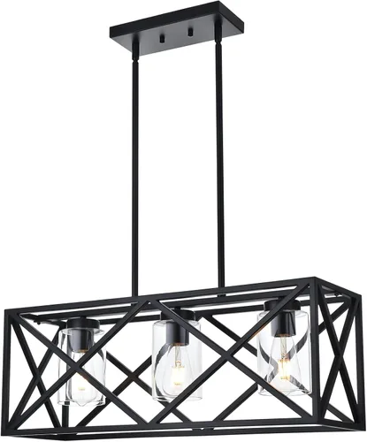 Miniatura 7 de Lámpara de araña negra para comedor con 4 luces, con cristal semillado, base E26
