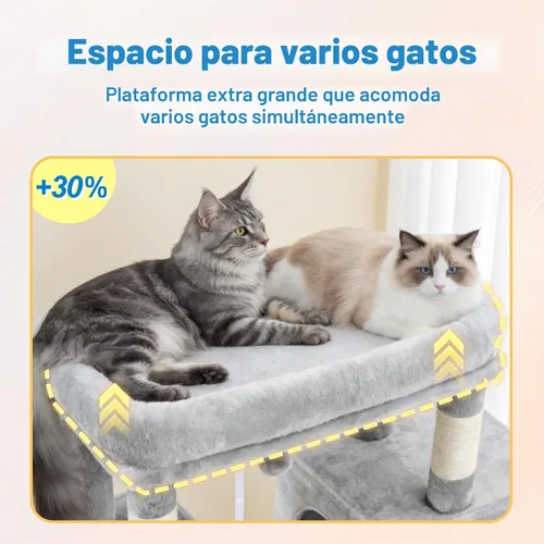 Miniatura 3 de Hey-brother Torre de árbol para gatos, postes rascadores de sisal grande con plataforma grande, 3 amplios condominios, hamaca de felpa, juguete