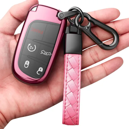 Miniatura 7 de Funda compatible con llavero de cuero para Jeep con llavero de cuero TPU suave para llave inteligente Grand Cherokee Renegade Chrysler 200 300 Dodge