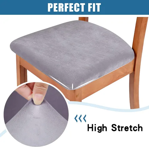 Miniatura 4 de Smiry - Fundas de asiento de terciopelo para silla de comedor, juego de 6, ajuste elástico, extraíbles, lavables, protectores de cojín de asiento