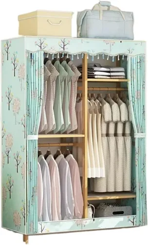 Armoire - Armario de bambú para colgar ropa, armario combinado con riel y almacenamiento para colgar (46.1 x 16.9 x 66.9 in)