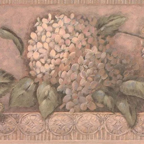 CONCORD WALLCOVERINGS ™ Papel tapiz floral con flores y hojas de hortensias, colores rosa, verde, beige, aspecto clásico, tamaño 9.5 pulgadas por 15