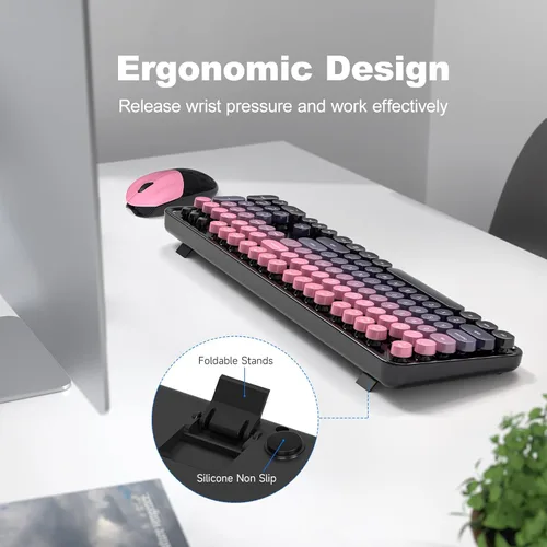 Miniatura 115 de KNOWSQT Combo de teclado y ratón inalámbrico, teclados lindos de tamaño completo estilo máquina de escribir 2.4G azul colorido - receptor USB Plug