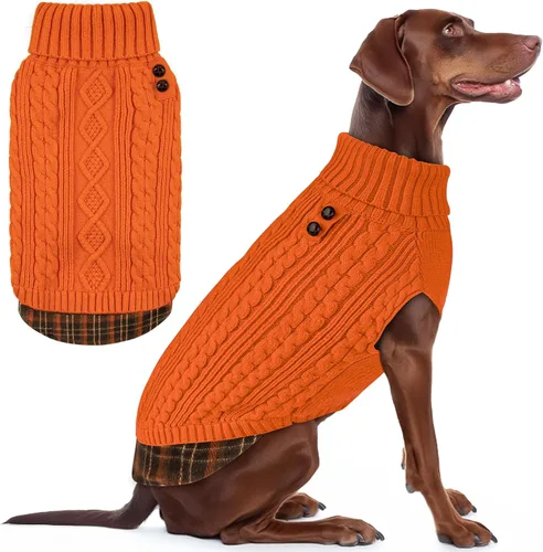 Miniatura 24 de KYEESE - Suéter para perro mediano, suéter tejido con estampado de cuadros, cálido abrigo de mascotas para otoño e invierno