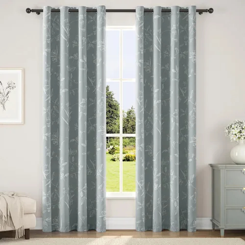 Miniatura 14 de ChrisDowa Cortinas florales 100% opacas de 63 pulgadas de largo, 2 paneles para dormitorio, sala de estar, estampado de flores negras