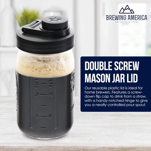 Miniatura 3 de Tapas para tarros Mason de boca ancha, de plástico, paquete de 4 unidades, tapa abatible hecha en Estados Unidos, agujero para bebida, a prueba
