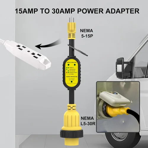 Miniatura 3 de EyGde Adaptador RV de 30 Amp a 15 Amp 110V con protector de sobretensiones, patentado 4200J de 15 Amp macho a 30 Amp con conector de bloqueo
