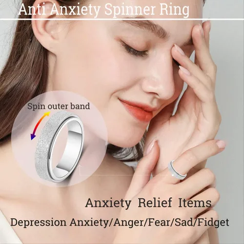 Miniatura 2 de Anillo de alivio de la ansiedad, anillo giratorio para aliviar el estrés, de acero inoxidable, anillo giratorio para mujeres, hombres, unisex