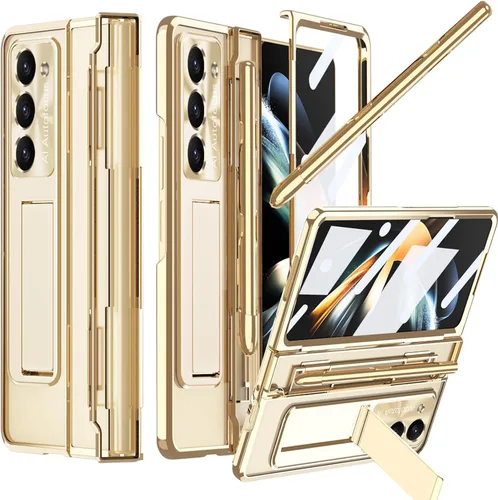 Miniatura 8 de NINKI Funda compatible con Samsung Galaxy Z Fold 5 5G con S Pen y protección de bisagra, cubierta transparente chapada de lujo transparente con Negro