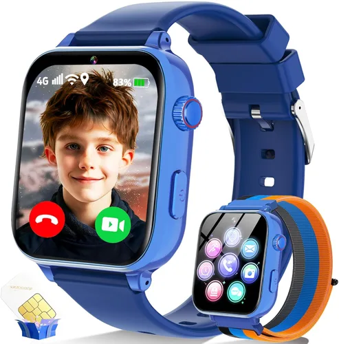 Reloj inteligente 4G para niños, reloj inteligente para niños y niñas de 4 a 12 años con llamadas, SOS, controles parentales, juegos, cámara,