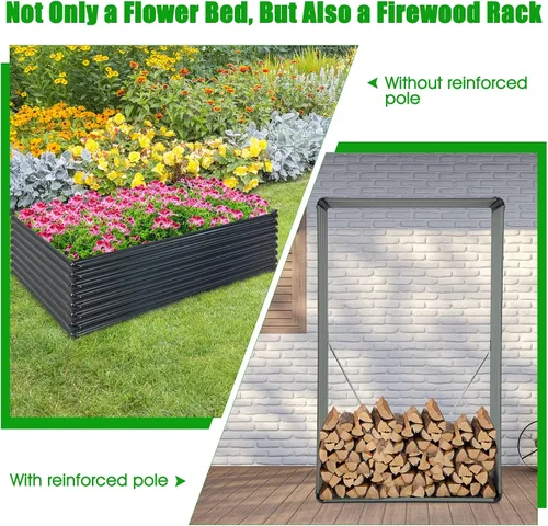 Miniatura 4 de Giantex Cama de jardín elevada galvanizada, 70.5 x 44 x 20.5 pulgadas, jardinera de metal y estante para leña, maceta rectangular grande de acero