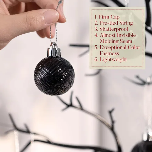 Miniatura 5 de Valery Madelyn 1.6" Adornos Pequeños de Navidad para Árbol, Juego de 24 Adornos Colgantes de Bola Negros Inastillables a Granel para Decoración