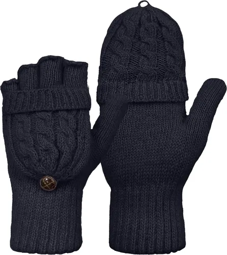 Beurlike Guantes de invierno para mujer, de lana cálida, a prueba de viento, convertibles, sin dedos