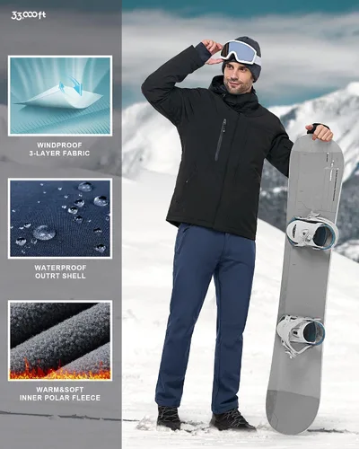 Miniatura 2 de 33,000ft Pantalones de esquí de invierno para hombre, con forro polar, cálidos, impermeables, aislados para snowboard, trabajo al aire libre