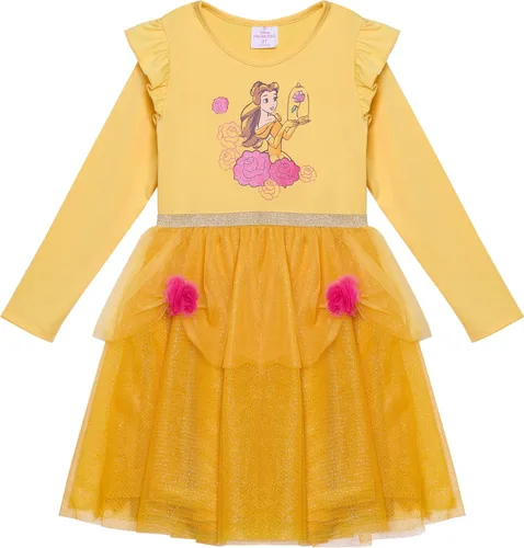 Disney Vestido tutú de princesa de manga larga para niñas, lindos vestidos para niños pequeños con Cenicienta, Bella, Elsa y Tiana